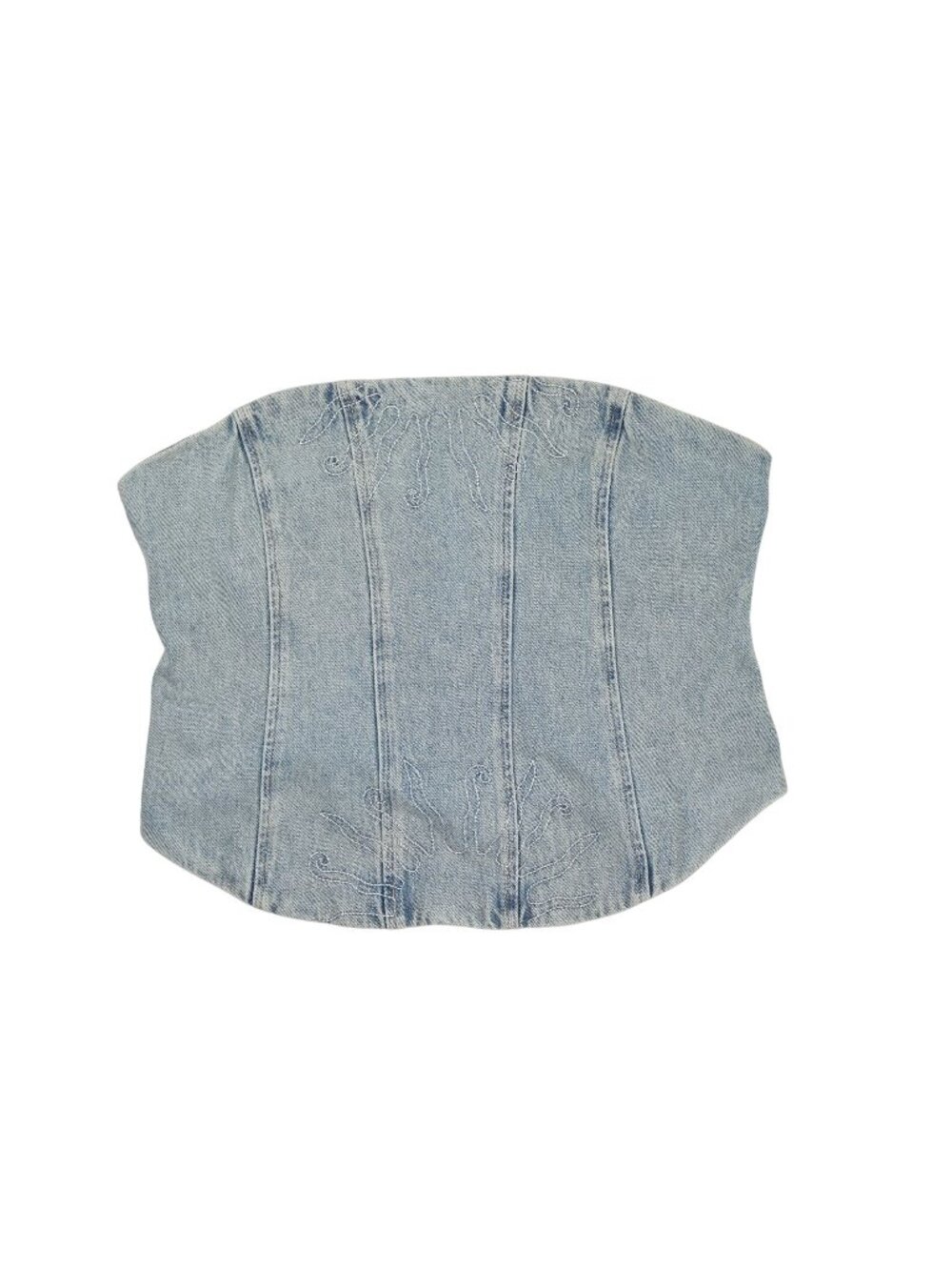 Meshki Alessia Embroidered Denim Corset in Light Vintage
